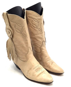 Laredo Women's Tan Almond Toe Block Heel Mid-Calf Cowgirl Western Boots - Sz 8M