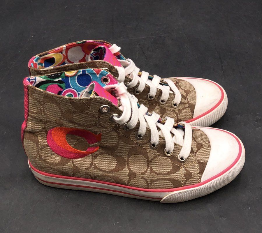 Coach Boni Signature Canvas Birch High Top Sneakers Women's Size 5.5