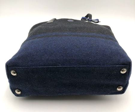Coach Black Blue Signature Striped Wool North South Tote Bag COA F24665