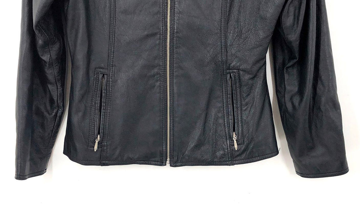 Vintage Y2K Wilsons Leather Maxima Women's Black Moto Jacket Full Zip Size M