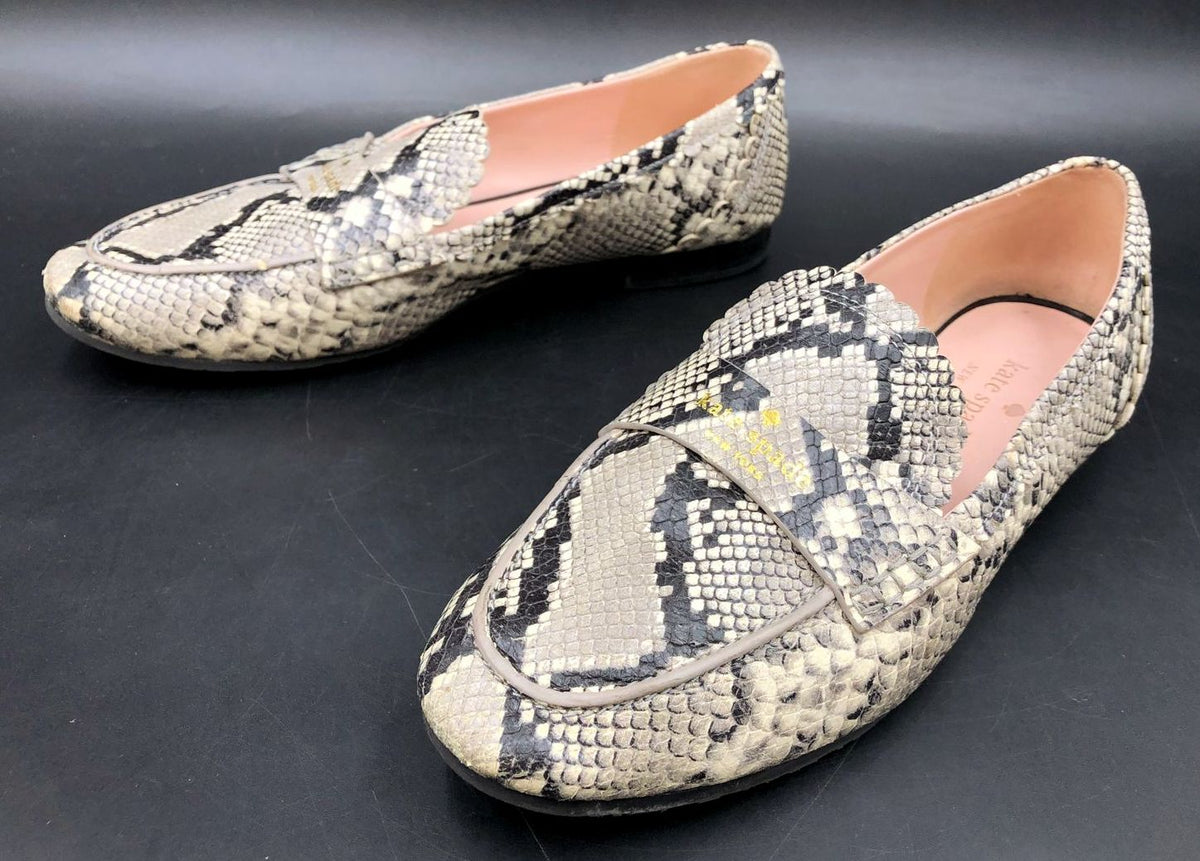 Kate Spade &#39;Cara Flora&#39; Women&#39;s Grey Snake Print Leather Flats - Sz 8.5B (+COA)