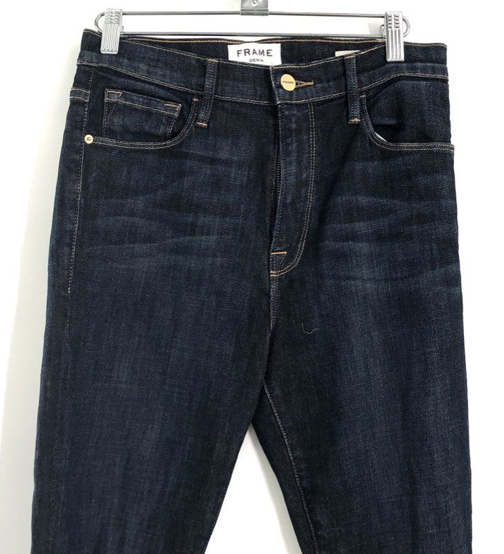 FRAME Women's Ali High Rise Skinny Jeans Dark Blue Distressed Knee Rips Sz 28