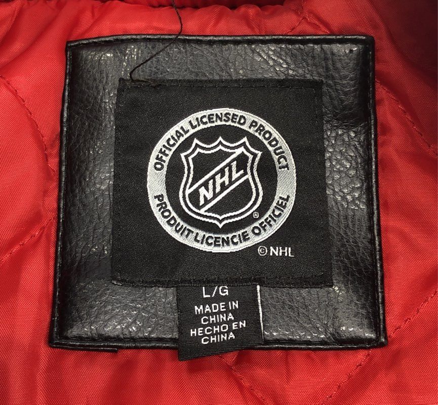 NHL Chicago Blackhawks Men's Faux Leather Western Conference Patch Jacket Sz L
