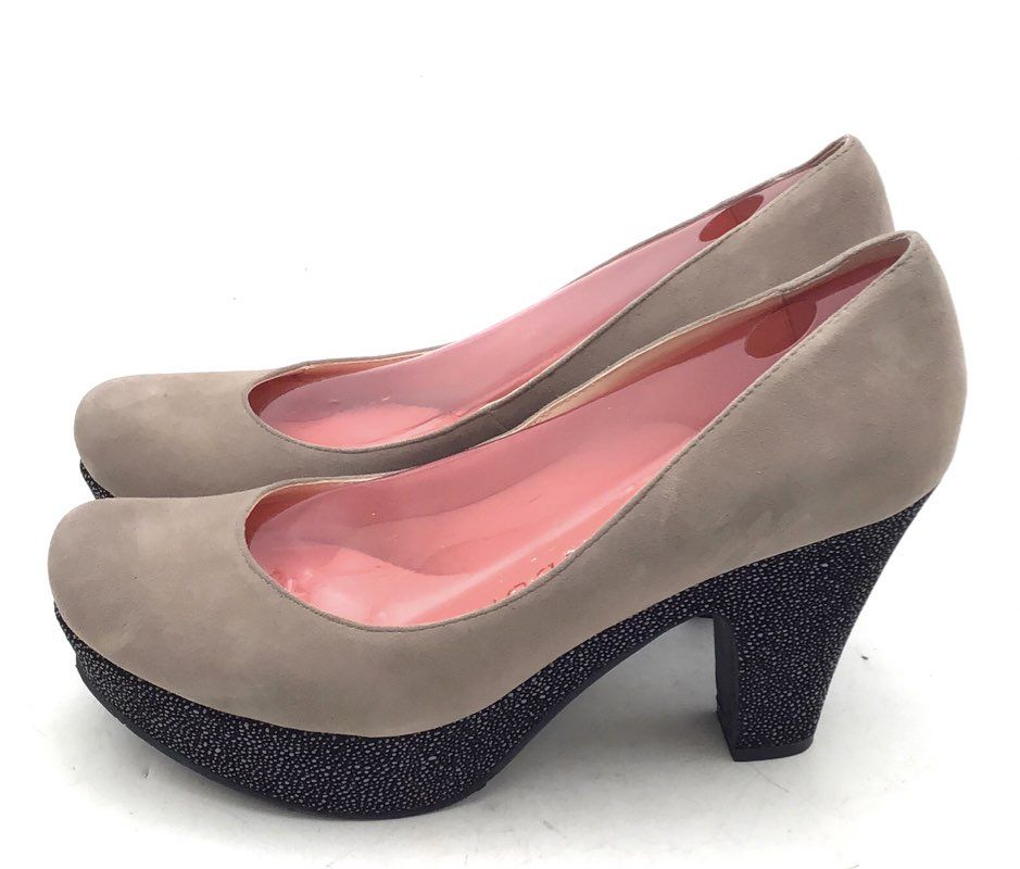 Sacha London Ebony Fango Suede Caviar Platform Pumps Heels Women's Size 8.5