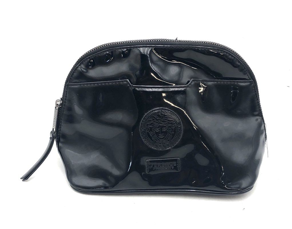 Versace Parfums Black Medusa Logo Patent Cosmetic Toiletry Pouch Bag
