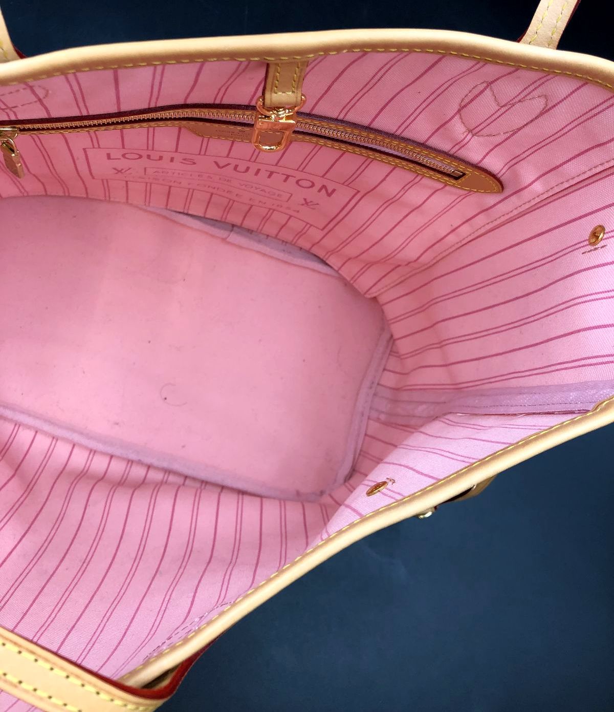 Louis Vuitton Inspired Cream White/Blue Signature Damier Print Canvas Tote