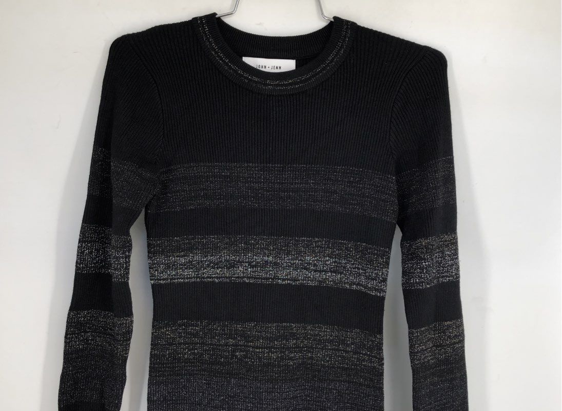 John + Jenn Women's Black Metallic Striped Ribbed Knit Sweater Dress Sz S NWT