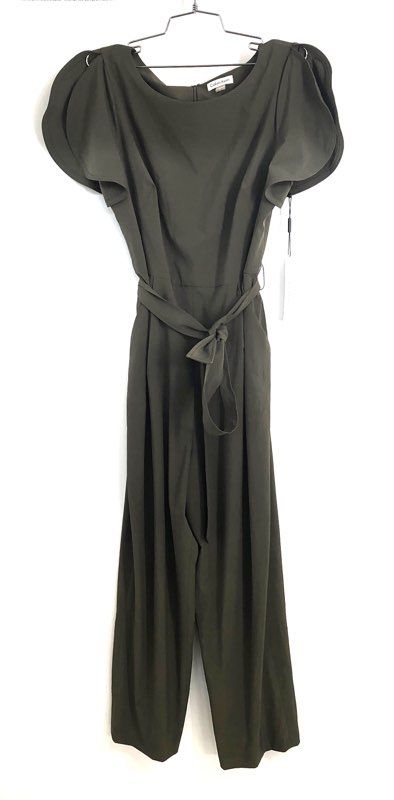 Calvin Klein Women's Green Short Sleeve Wide Leg Belted Jumpsuit NWT Sz 14