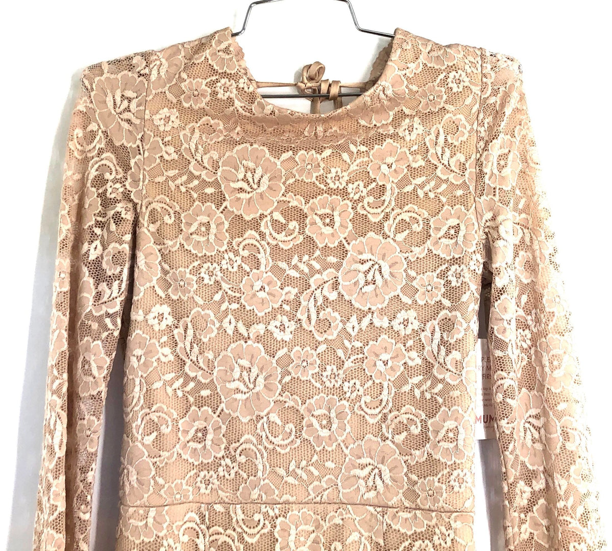 Show Me Your Mumu Women's Beige Floral Lace Bell Sleeve Open Back Mini Dress S