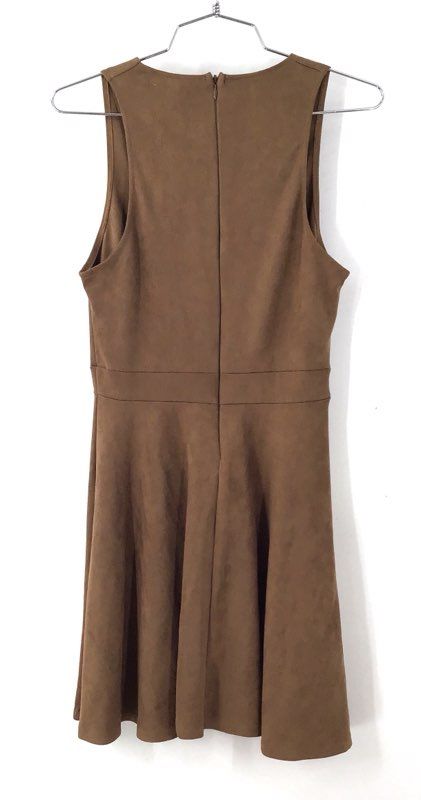 Vintage NWT Eight Sixty Women's Brown Suede V-Neck A-Line Dress - Size M