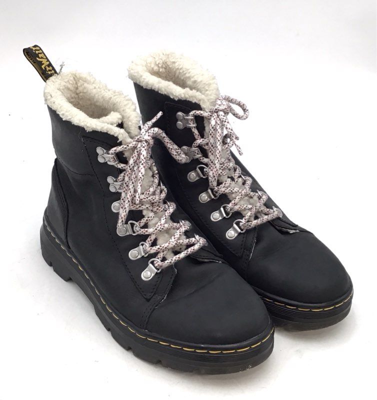 Dr. Martens Combs W Black Faux Fur Lined Combat Boots Women's Size 9