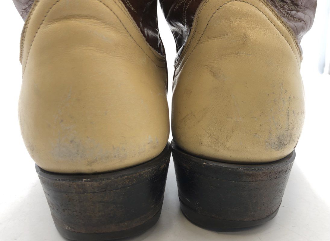 Vintage 80s Tony Lama Two Tone Brown Tan Leather Western Cowboy Boots Size 8D