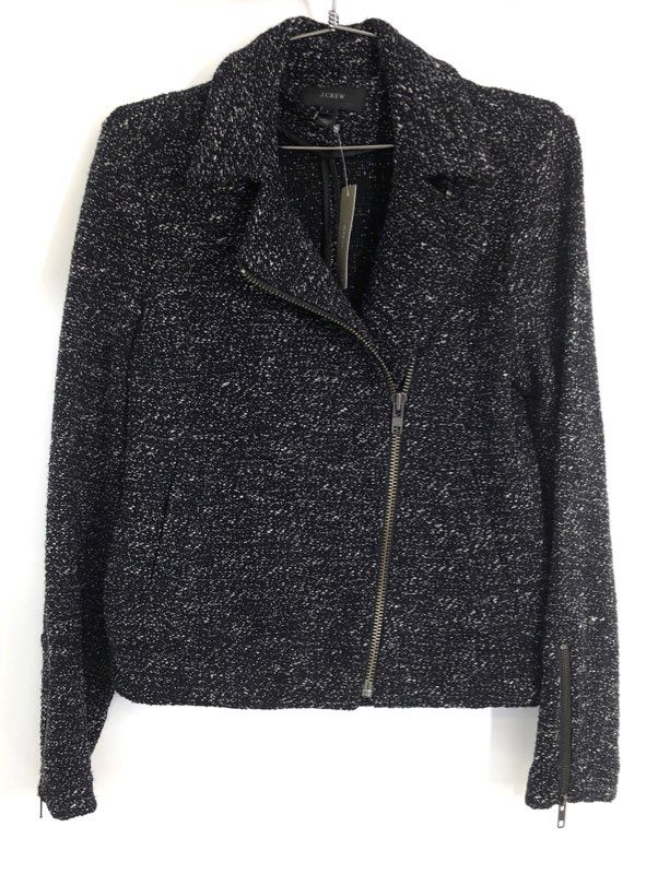 J.Crew Women's Black White Speckled Tweed Wool Blend Moto Jacket Sz 6 NWT