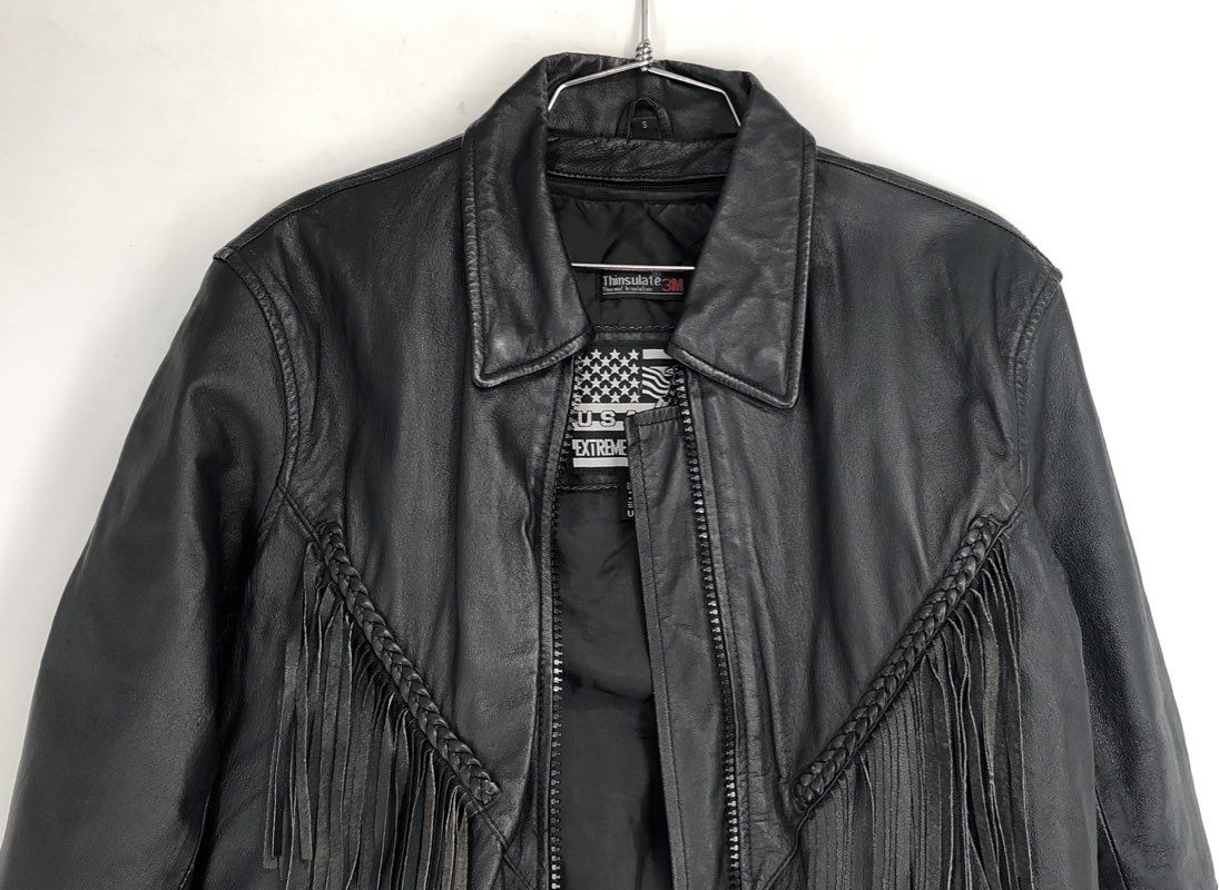 Extreme Men's Black Leather Biker Jacket - Size S