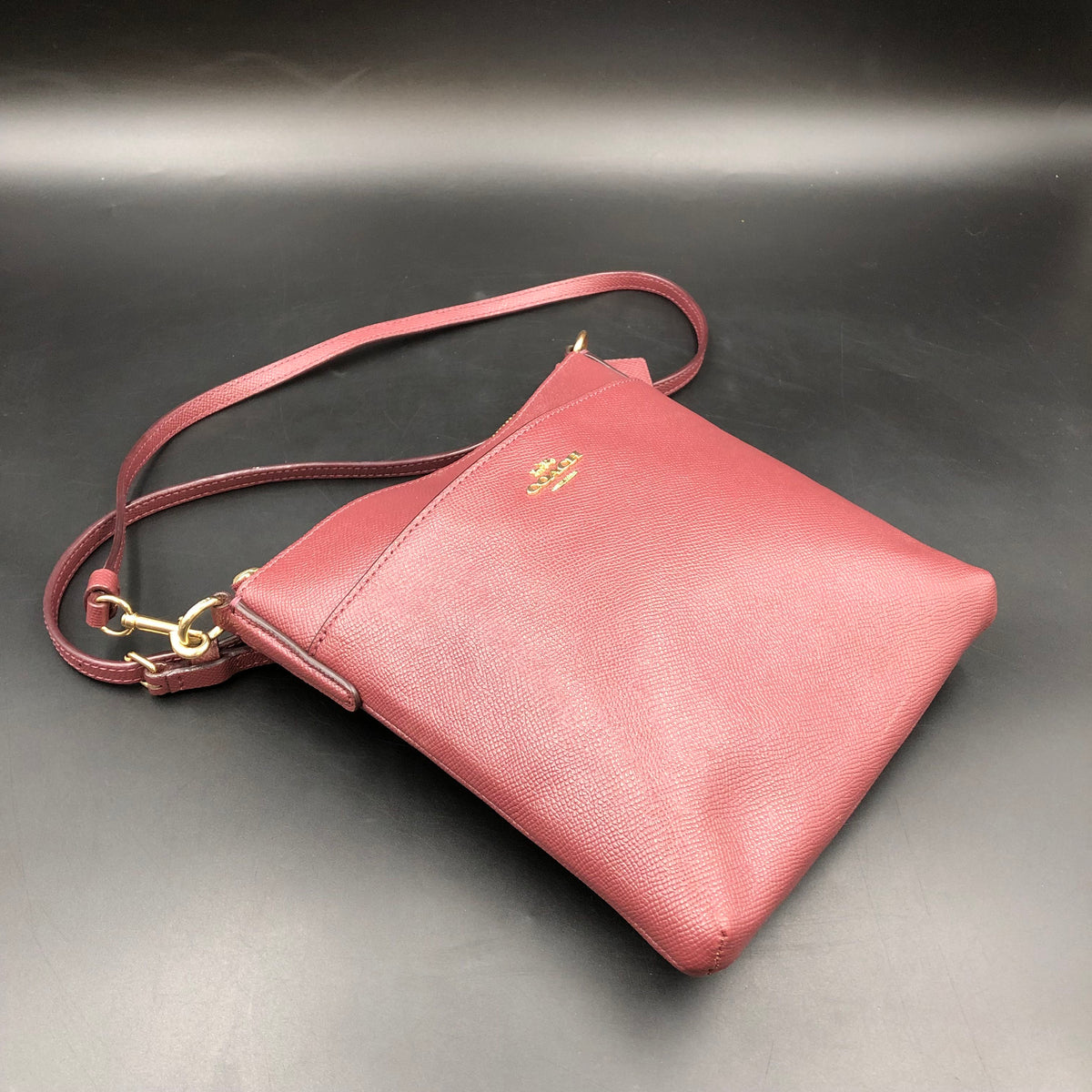 Coach Burgundy Leather Mini Rowan File Crossbody Bag Gold Hardware COA
