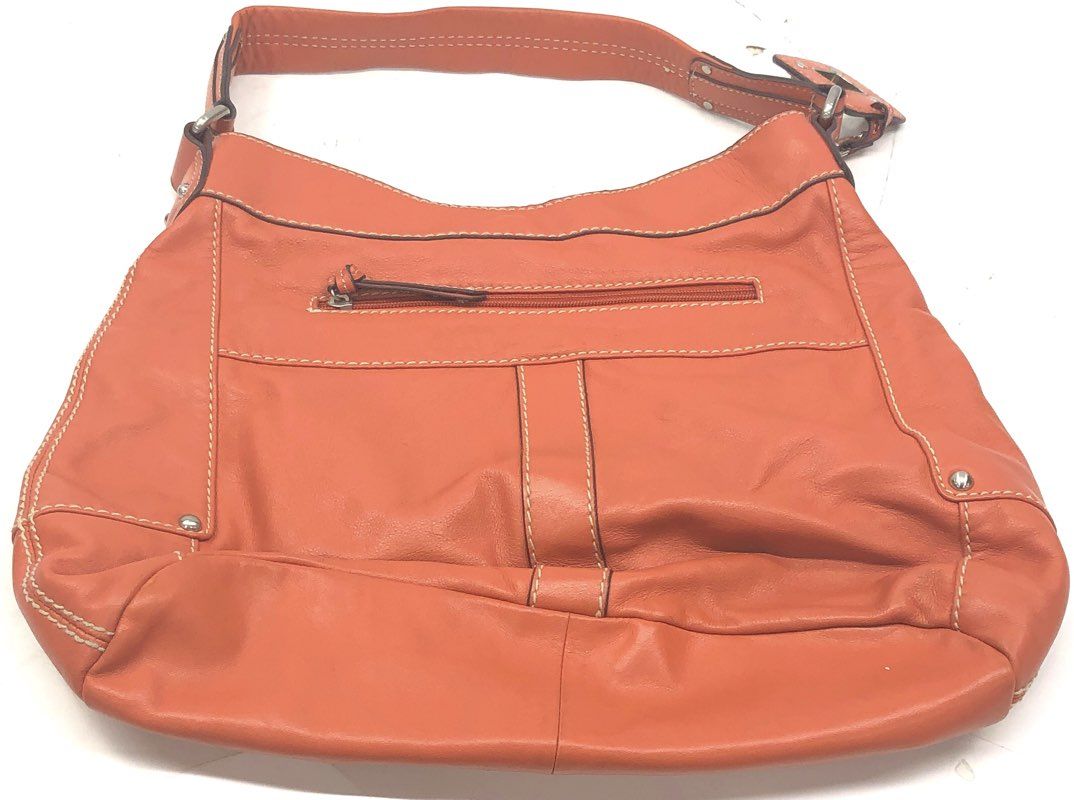 Tignanello Orange Pebbled Leather Shoulder Bag Braided Detail Hobo Purse
