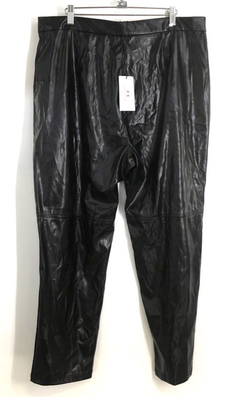 Halston Women's Black Faux Leather Ankle Length Straight Leg Pants NWT Sz L
