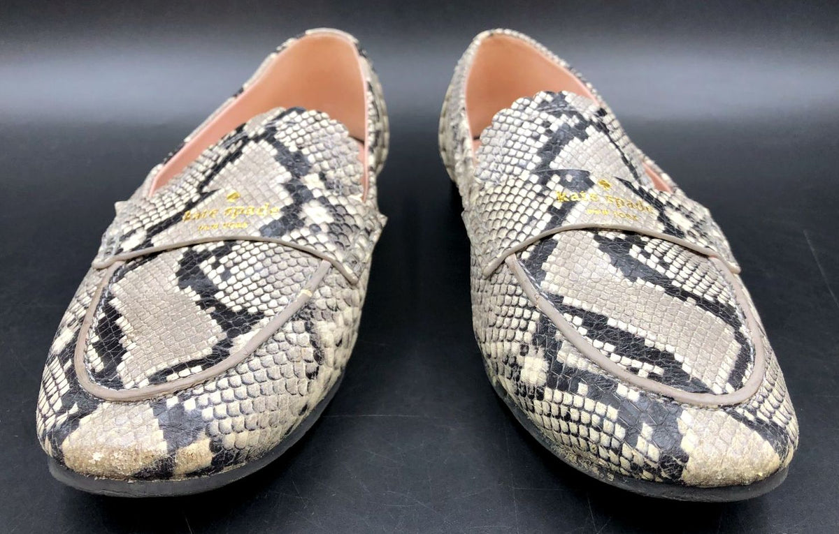 Kate Spade &#39;Cara Flora&#39; Women&#39;s Grey Snake Print Leather Flats - Sz 8.5B (+COA)