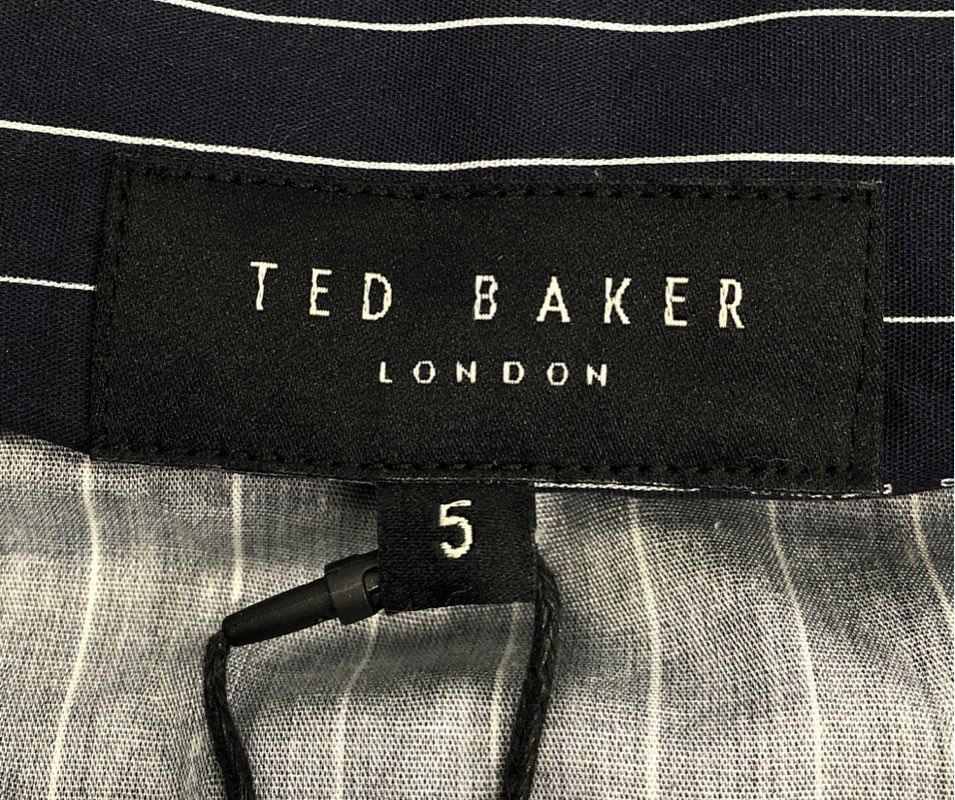 Ted Baker Men's Navy Branded Stripe Print Regular Fit Cotton Shirt Sz 5 NWT