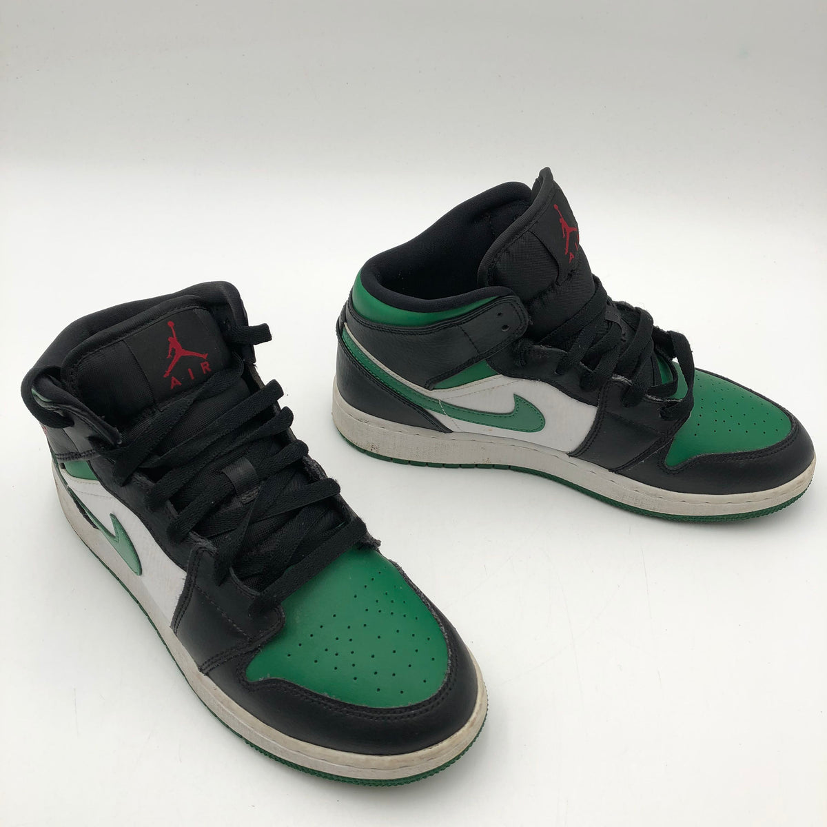 Nike Air Jordan 1 Mid Black Pine Green White GS Sneakers Size 7Y COA
