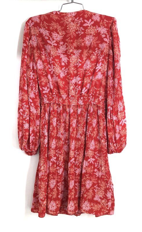 Saks Fifth Avenue Women's Pleated Long Sleeve Button Front Dress Set Navy Red L