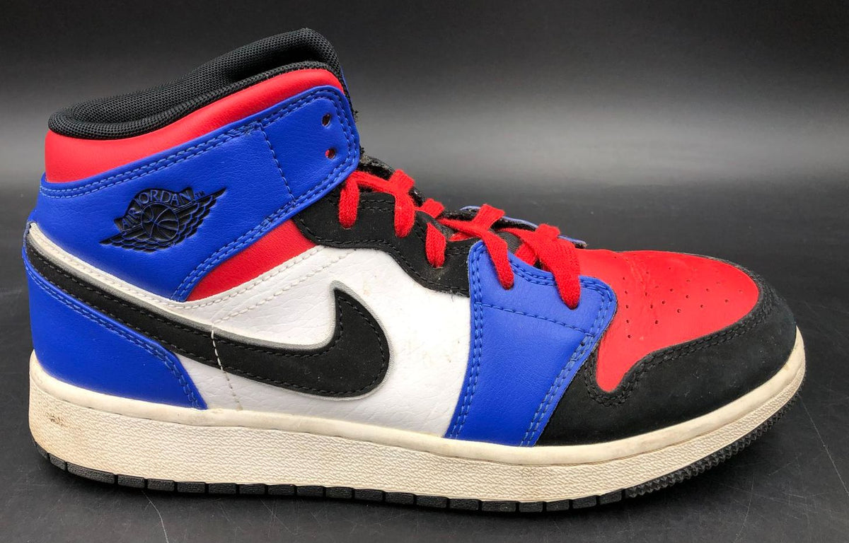 Nike Jordan 1 Retro Mid &#39;Top 3&#39; White/Red/Blue/Black Sneakers - Size 6.5Y (+COA)