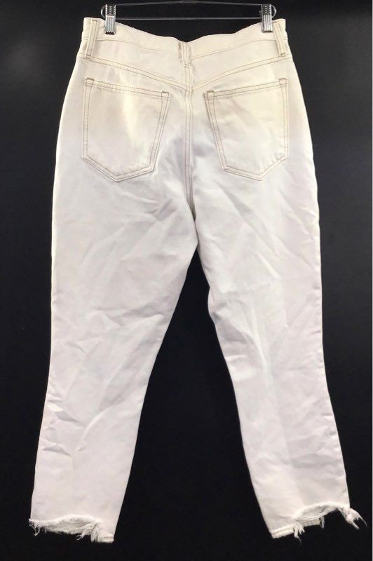 Abercrombie & Fitch Women's White Distressed High Rise Mom Jeans Size 28 6R