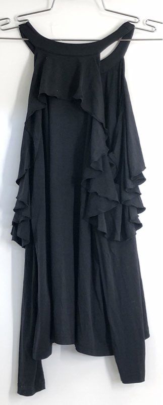 Rebecca Minkoff Women's Black Cold Shoulder Ruffled Knit Blouse Top Sz S