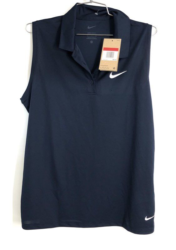 Nike Women's Navy Dri-FIT Sleeveless Golf Polo Shirt DH2312-451 NWT Sz L