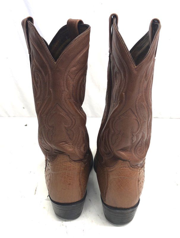 Tony Lama Ostrich Quill Cognac Brown Western Cowboy Boots CZ906 Men's Size 10 EE