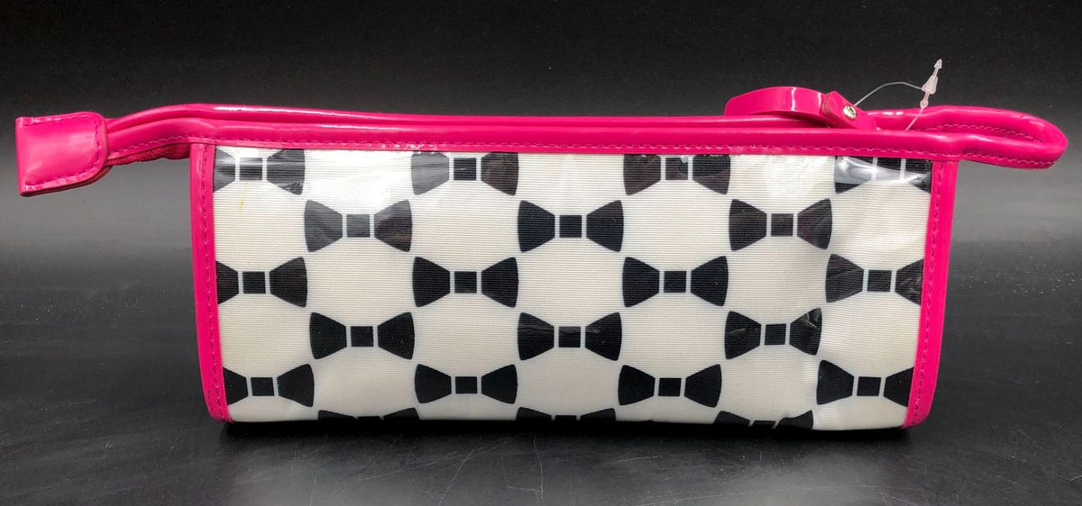 Kate Spade Heddy White/Black Bow Print Cosmetics Pouch w/ Pink Trim & Tag (+COA)