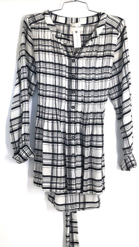 Anthropologie Women's Black White Plaid Grid Tunic Blouse High Low Sz 2 NWT