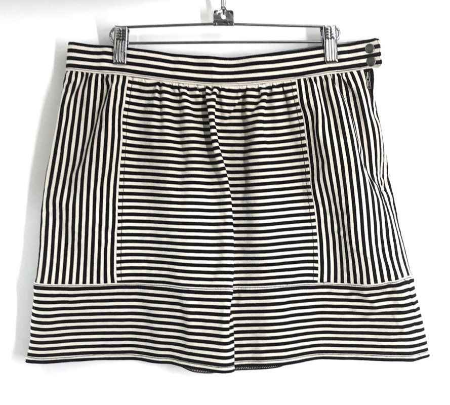 Madewell Women's Black White Striped Ponte Mini Skirt Mixed Stripe Sz 10