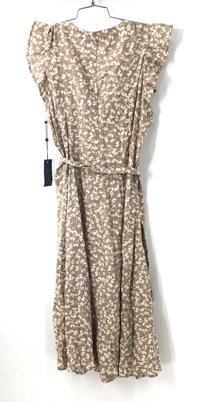 Tommy Hilfiger Women's Tan Floral Button Front Ruffle Midi Dress Sz 14 NWT