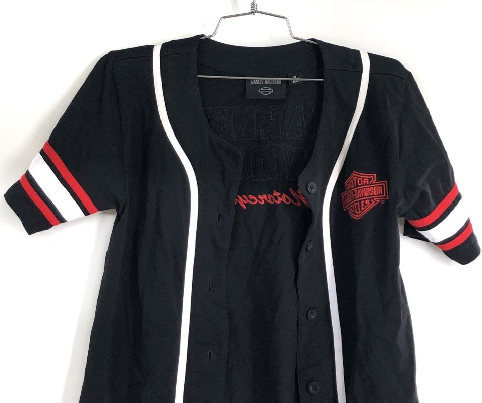 Harley-Davidson Black Baseball Jersey Button Front Shirt Logo Graphics Sz XS