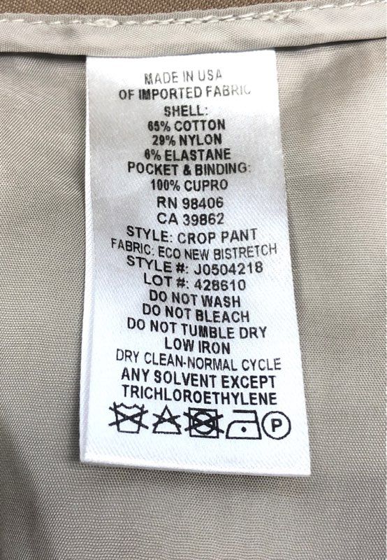 Theory Women's Brown Eco New Bistretch Crop Pants Cotton Blend Made in USA Sz 6