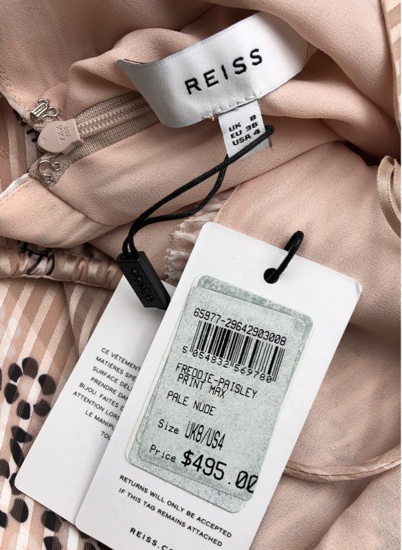 Reiss Women's Freddie Paisley Print Maxi Dress Nude Strappy Back NWT Sz 4