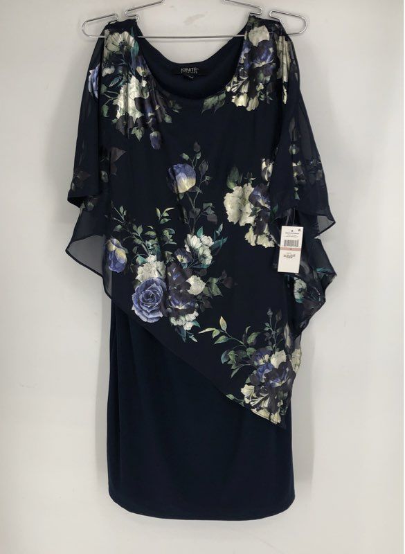 Ignite Evenings Women's Navy Floral Metallic Capelet Sheath Dress Sz 12 NWT