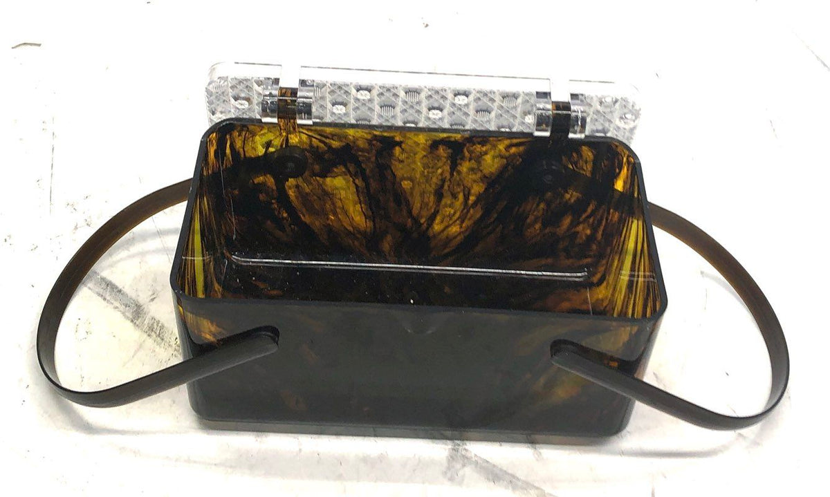 Vintage 60s Lucite Box Bag Tortoiseshell Marbled Clear Faceted Lid Handbag