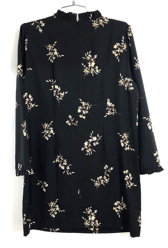 J.Crew Women's Black Floral Ruffle Neck Long Sleeve Dress NWT Sz 12P