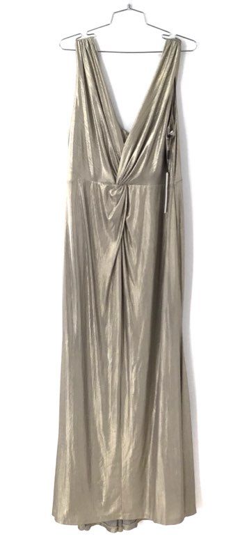 Calvin Klein Women's Gold Metallic Knot Front Gown Sleeveless Sz 16 NWT