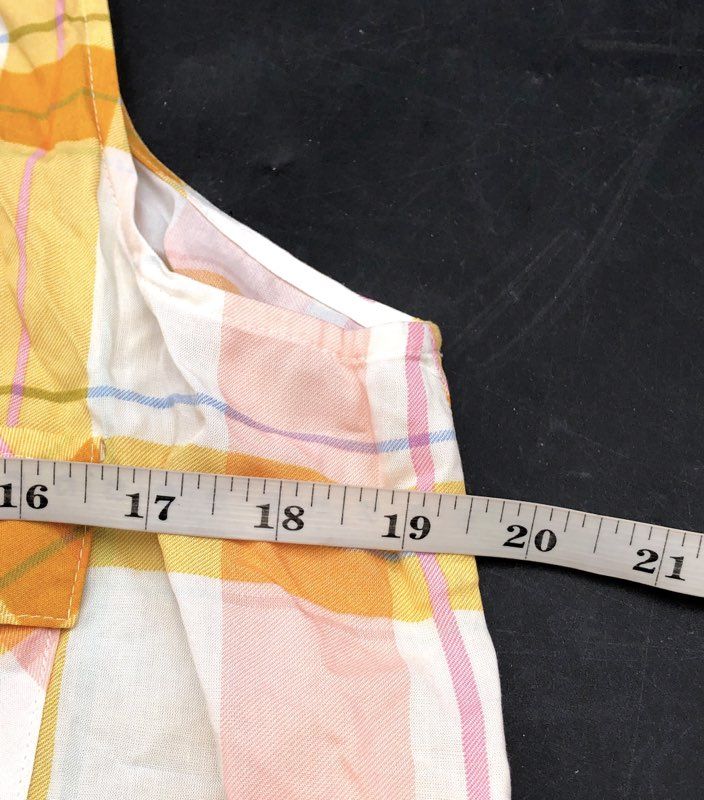 a.n.a Women's Dawn Plaid Sleeveless Tie Front Button Blouse Gold Pink Sz S NWT