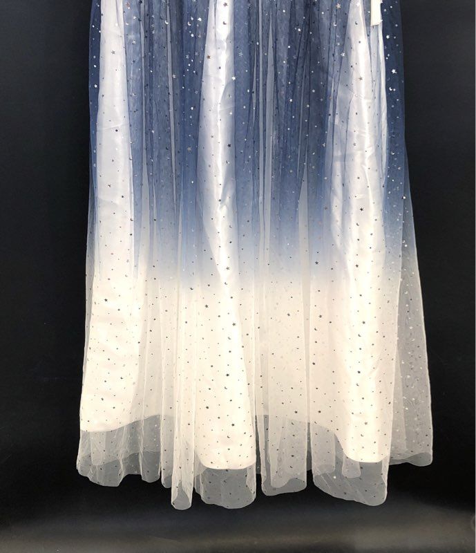 TS Couture Women's Blue Constellation Velvet Ombre Tulle Maxi Dress M NWT