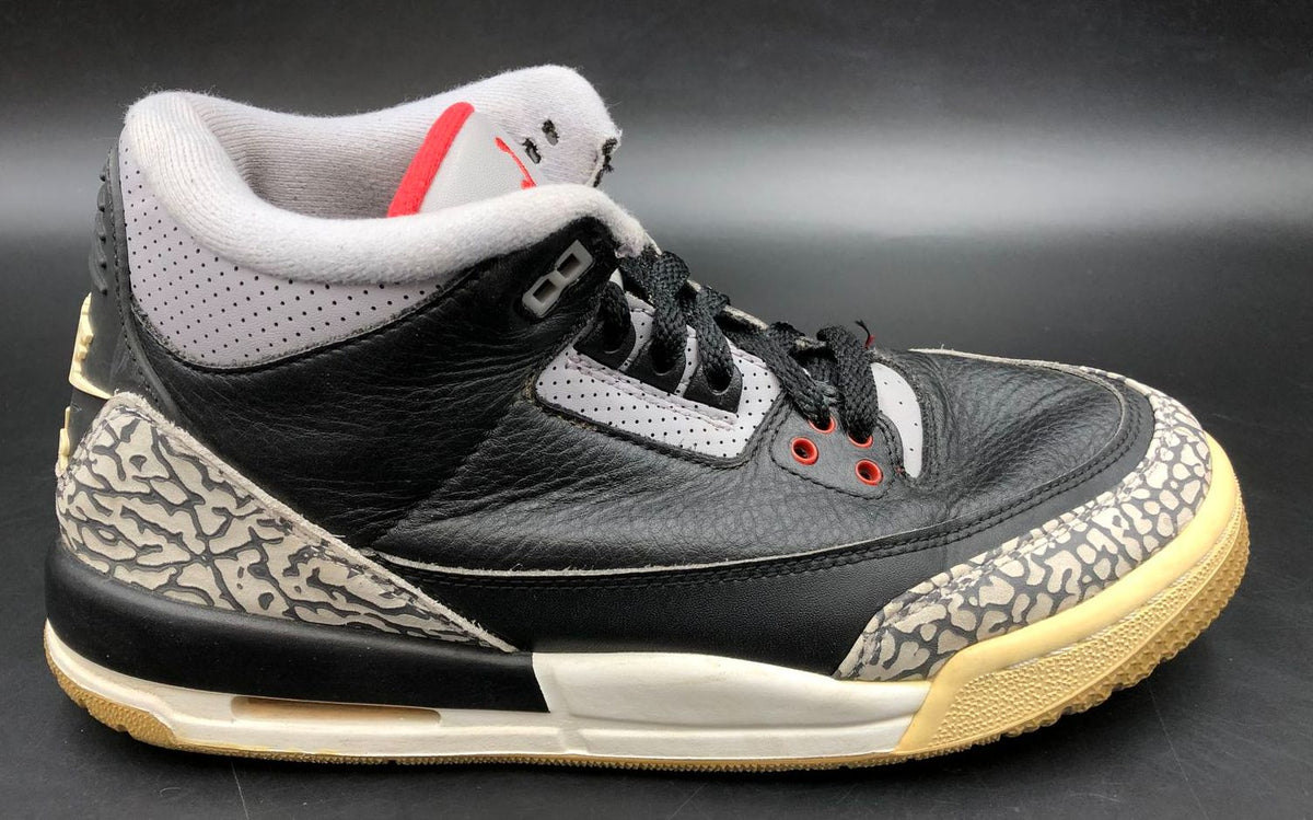 Nike Air Jordan 3 Retro OG BG 'Black Cement Grey' & Red Sneakers - Sz 7Y (+COA)