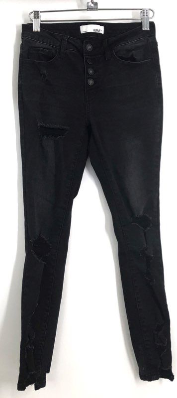 Vervet Women's Black Distressed Skinny High Rise Button Fly Jeans Size 25