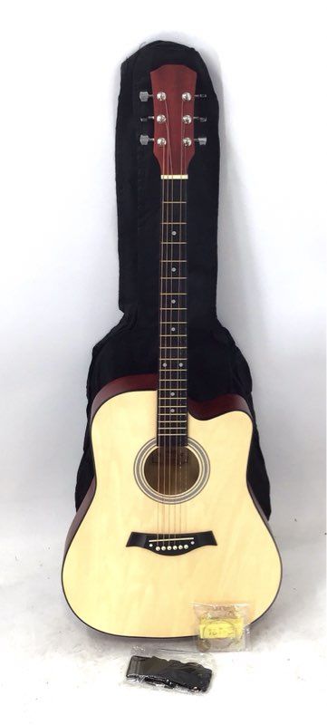 FT-221 6-String Cutaway Acoustic Guitar Natural Finish with Gig Bag & Extras