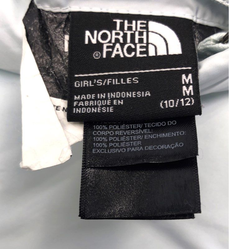 The North Face Girl's Light Blue Hooded Puffer Jacket Fleece Lined Sz M 10/12