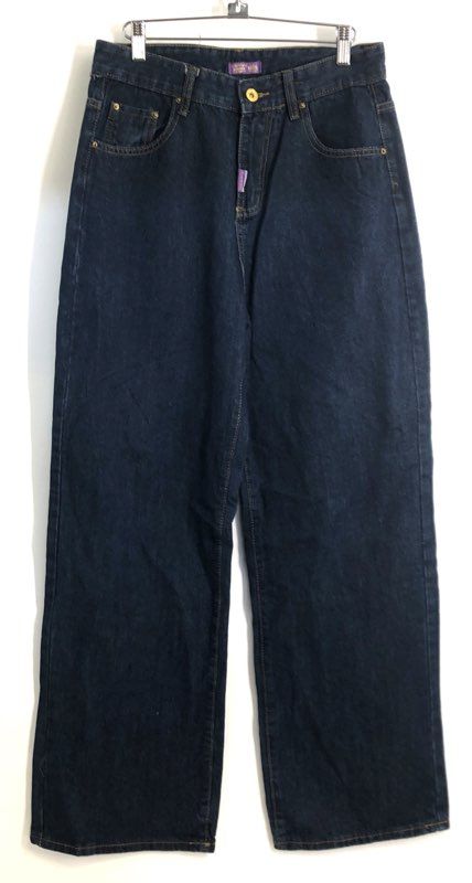 Christian Audigier Men's Dark Wash Liberty Head Rhinestone Wide Leg Jeans Size L