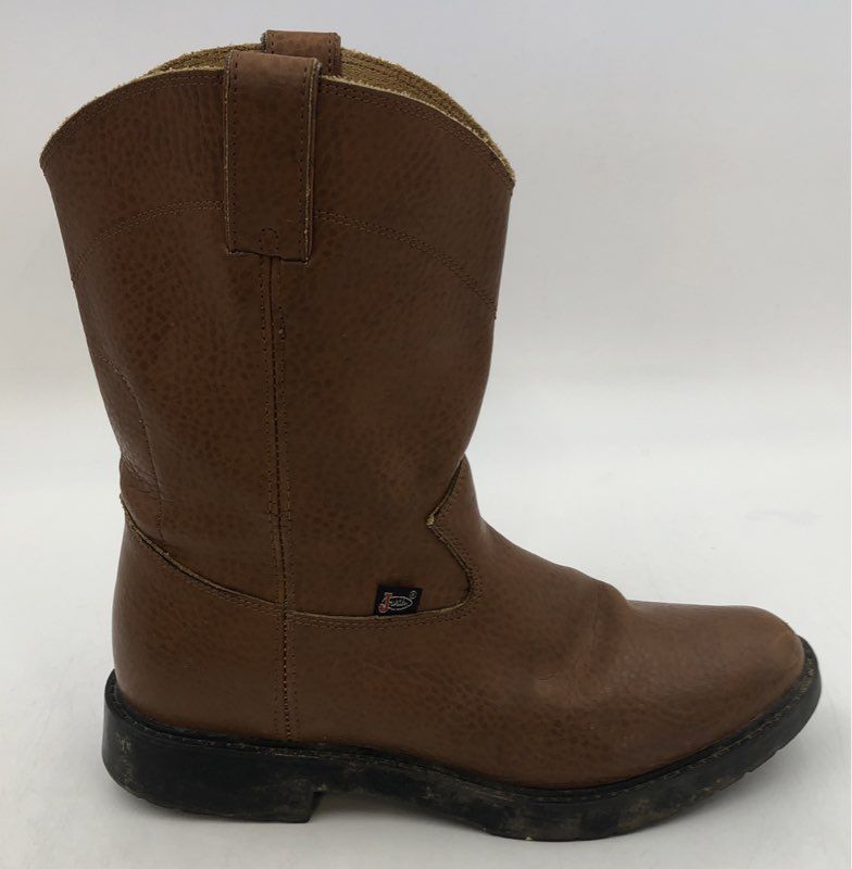 Justin 4760 Tan Brown Leather Wellington Pull On Work Boots Men's Size 8.5D