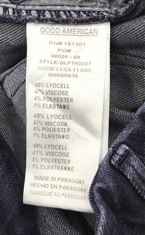 Good American Women's Good Legs Flare Jeans Dark Wash Indigo Stretch Size 15